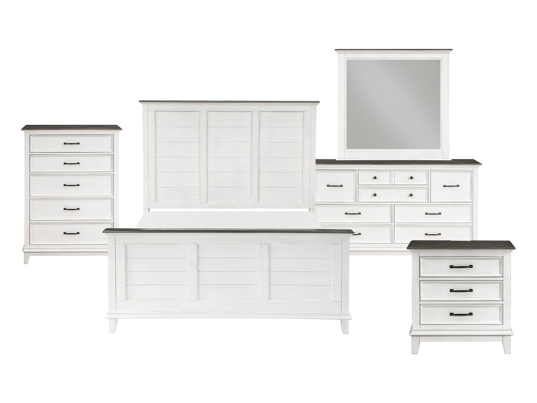 Chesterton Antique White/Dark Brown 5-Piece Queen Bedroom Set - Ornate Home