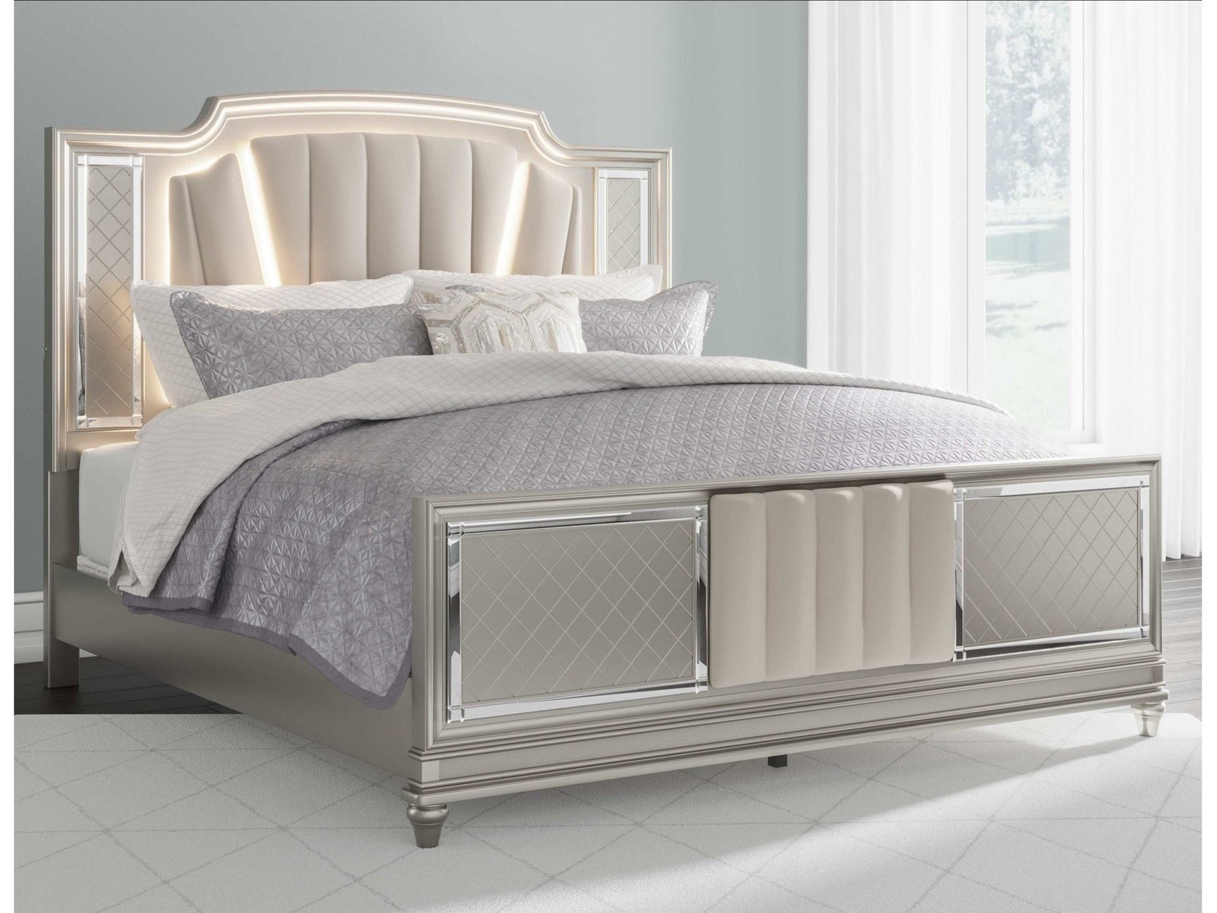 Chevanna Platinum King Upholstered Panel Bed (Online Special Price) - Ornate Home