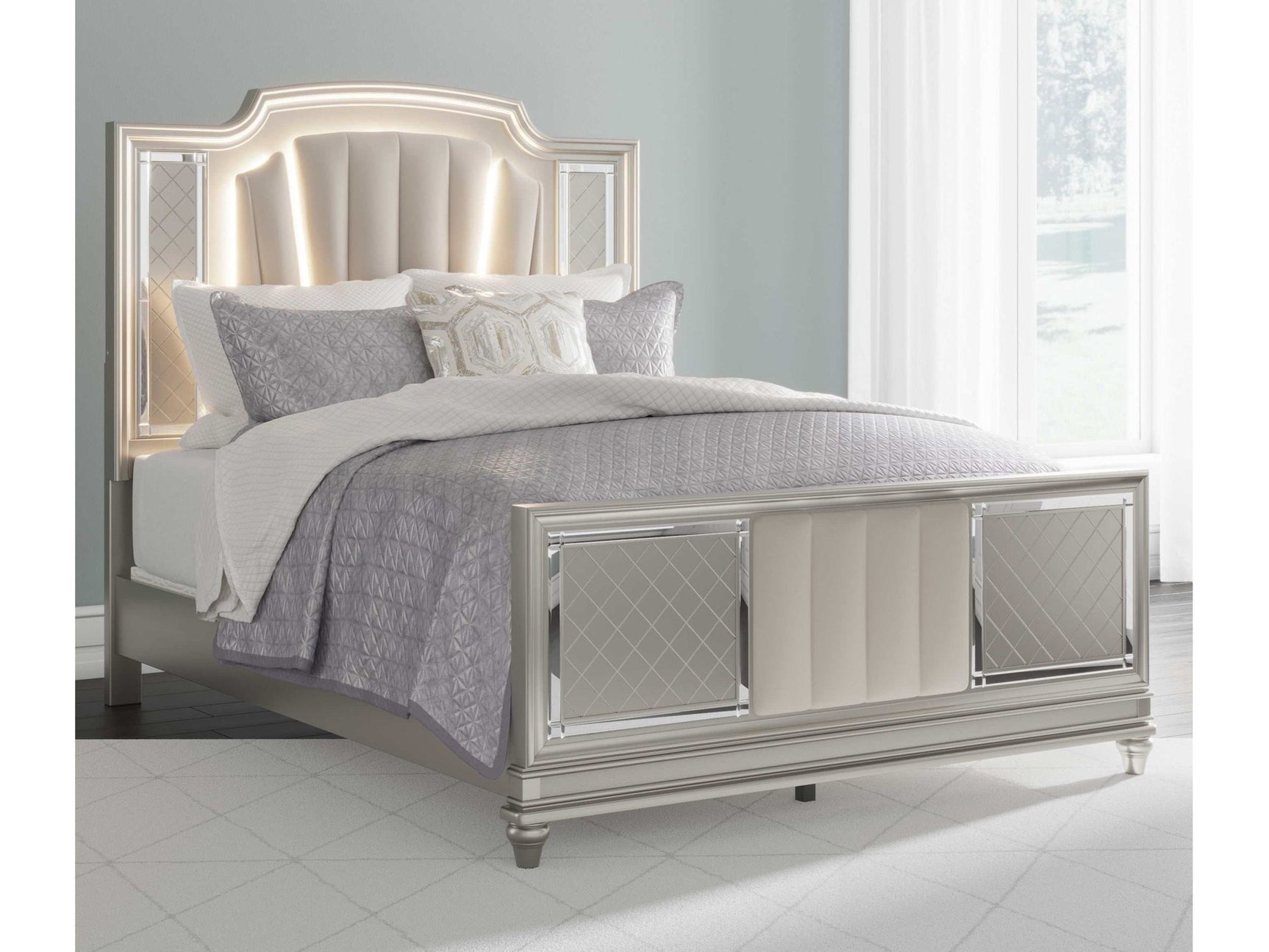 Chevanna Platinum Queen Upholstered Panel Bed - Ornate Home