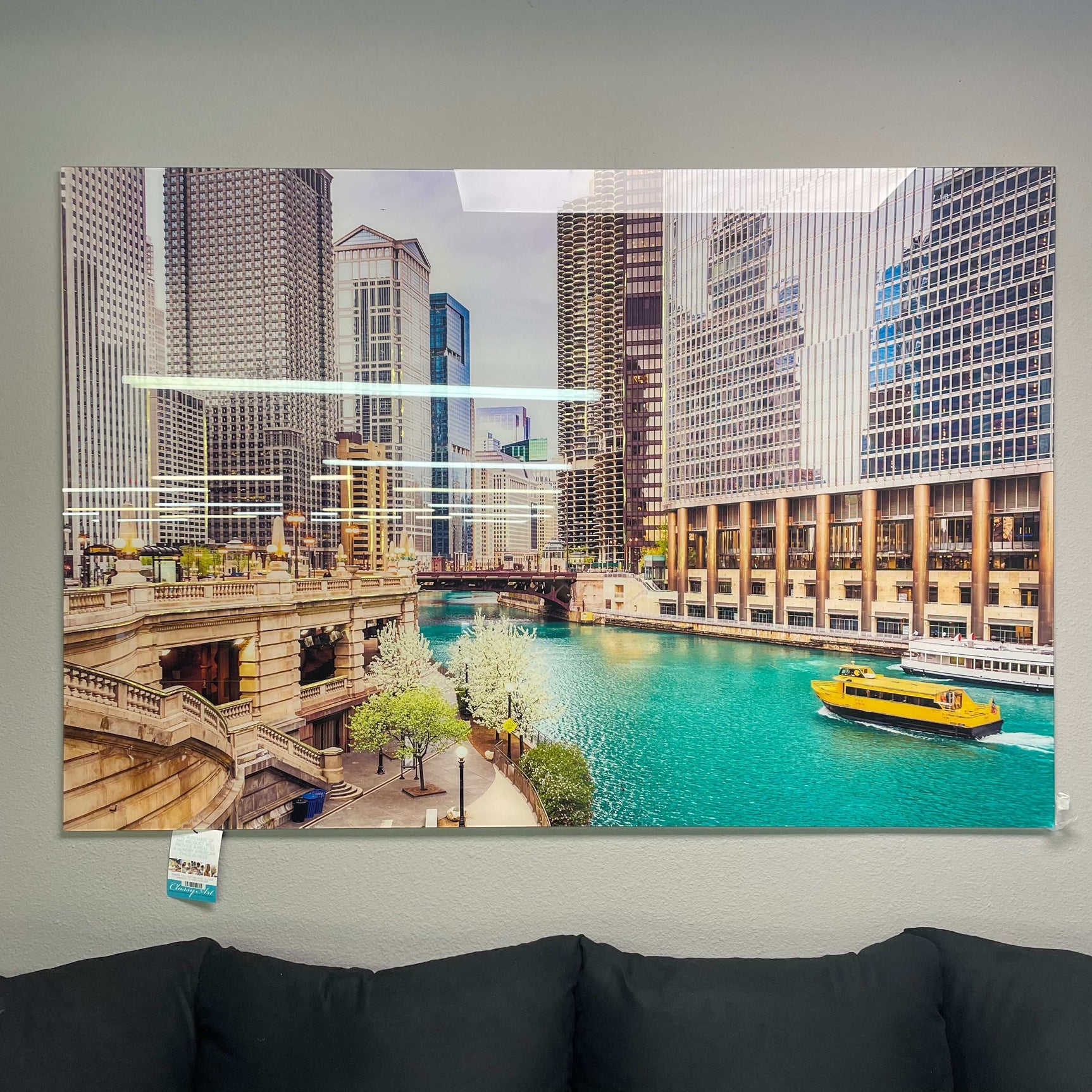 Chicago River Tempered Glass w / Foil Wall Art - Ornate Home