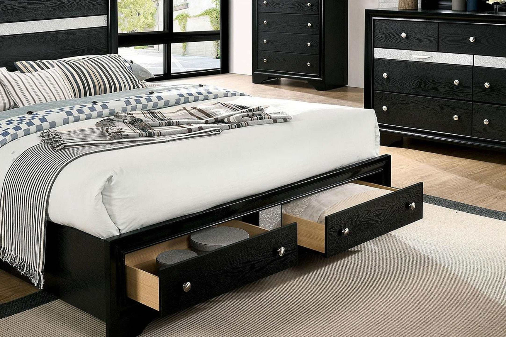 Chrissy Black Queen Storage Bed - Ornate Home