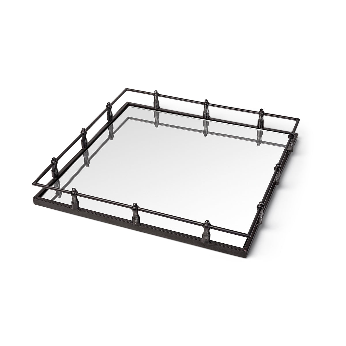 Christa Black Metal Mirrored Base Square Tray - Ornate Home