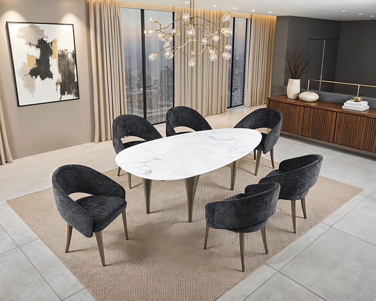 Ciaran White/Black Oval Dining Table - Ornate Home