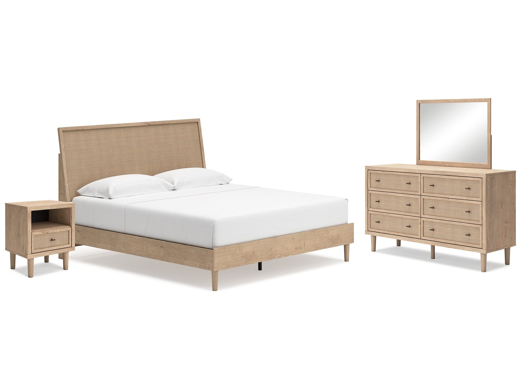 Cielden Two-tone King Panel Bed & Dresser & Mirror & Nightstand - Ornate Home