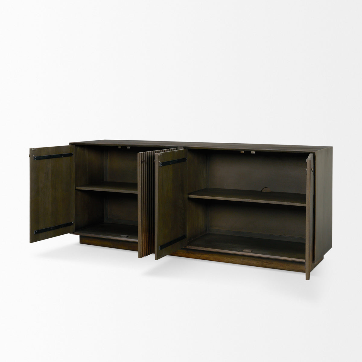 Cinder Dark Brown Distressed Wood Reeded 4-Door Closed Sideboard - Ornate Home