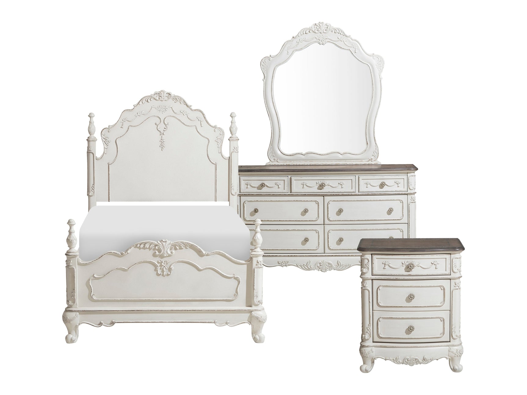 Cinderella Antique White 4-piece Twin Bedroom Set - Ornate Home