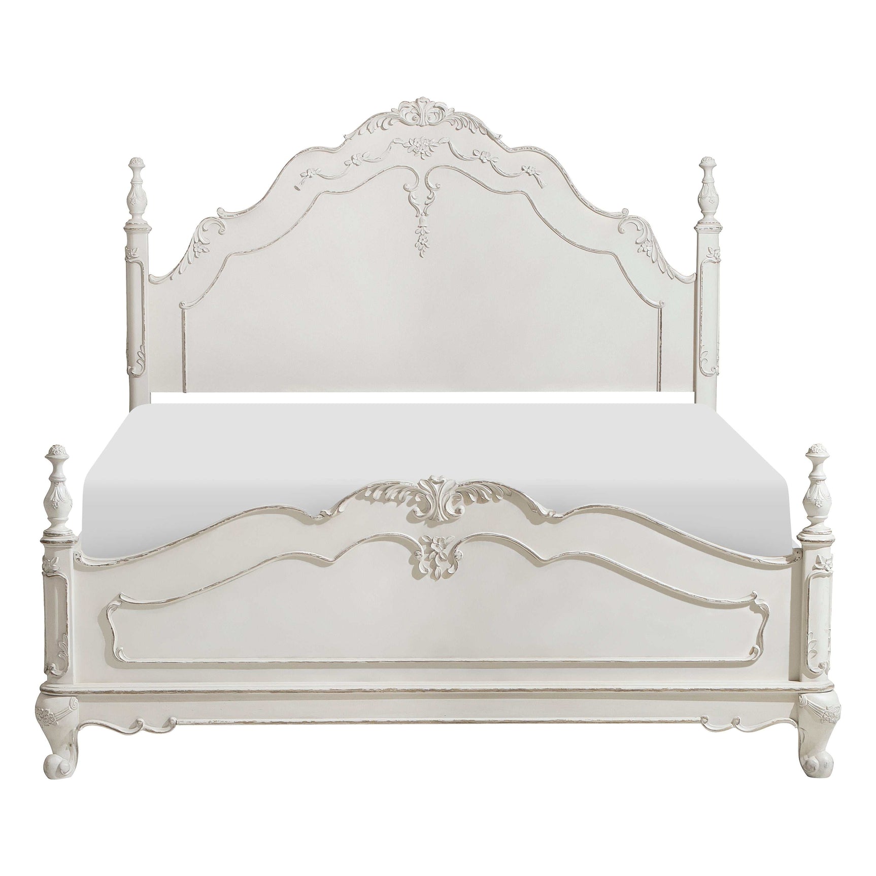 Cinderella Antique White Queen Panel Bed - Ornate Home