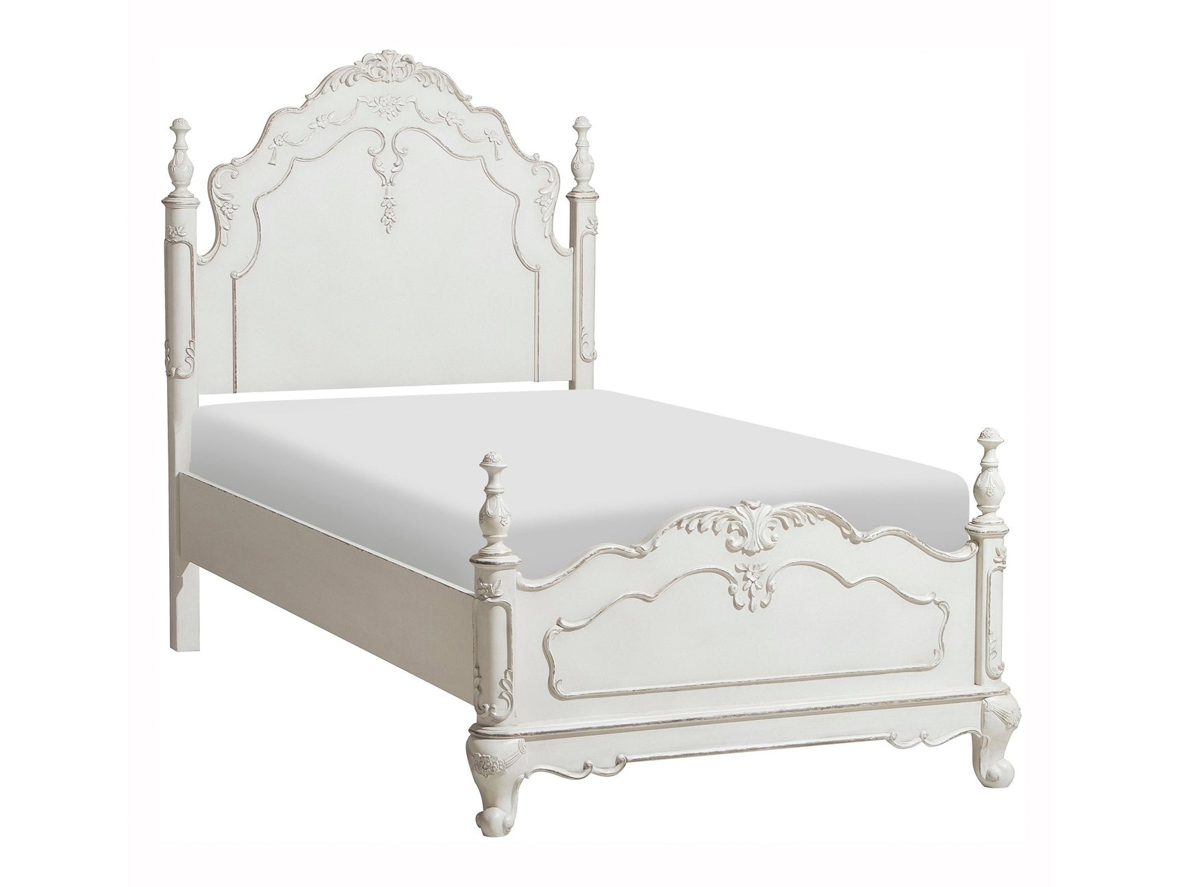 Cinderella Antique White Twin Panel Bed - Ornate Home