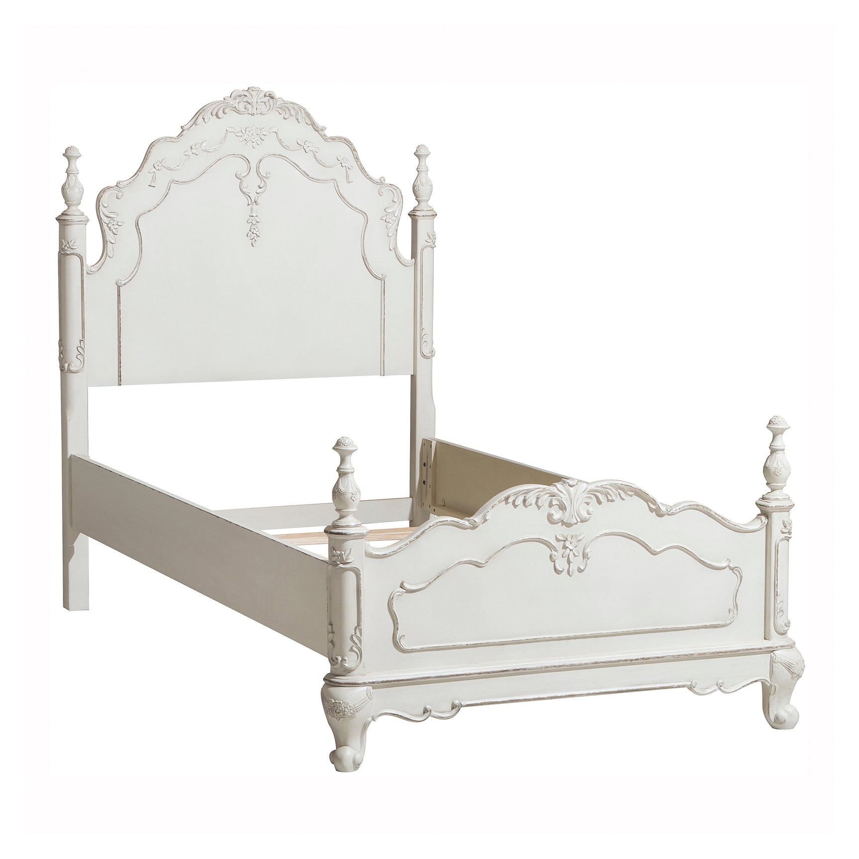 Cinderella Antique White Twin Panel Bed - Ornate Home