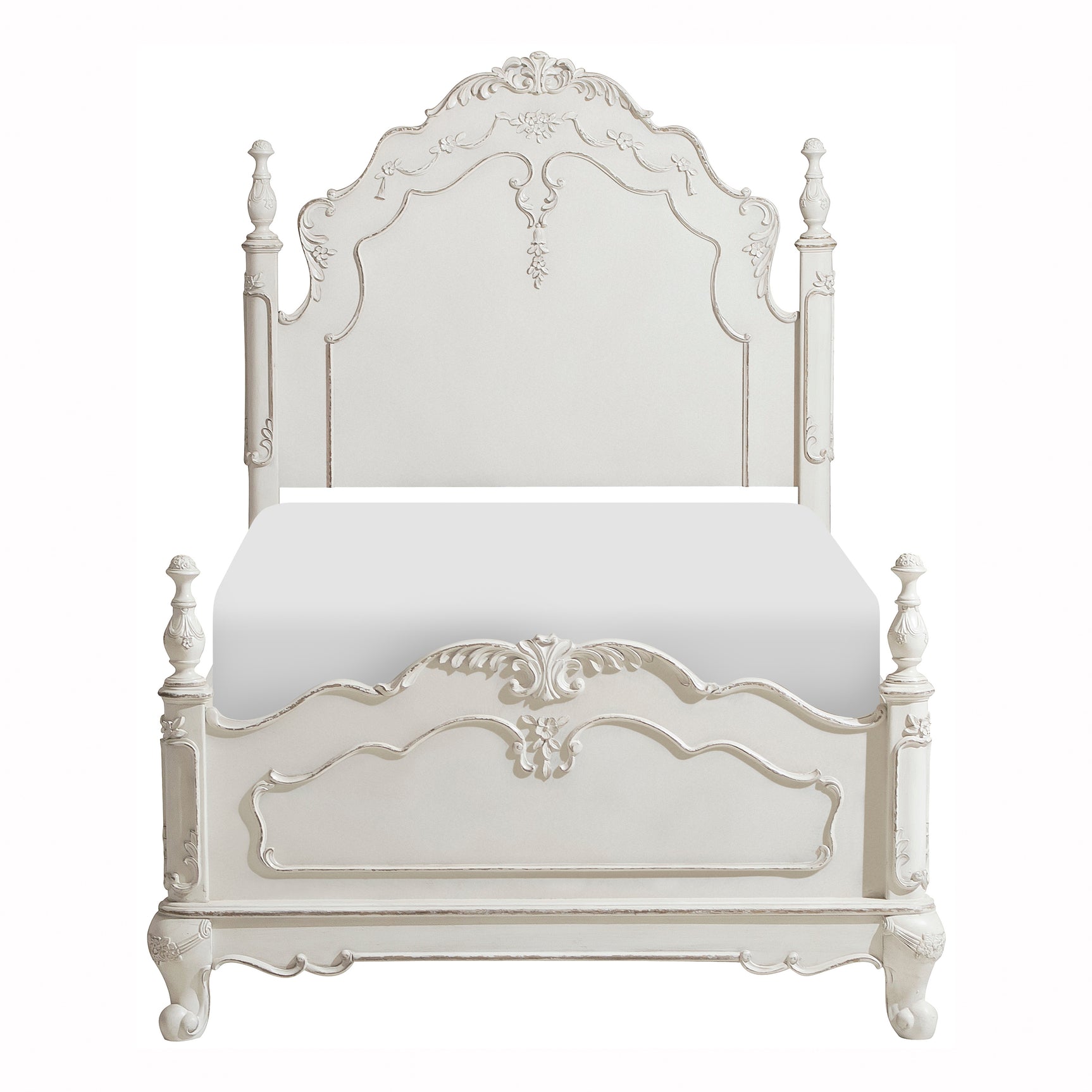 Cinderella Antique White Twin Panel Bed - Ornate Home