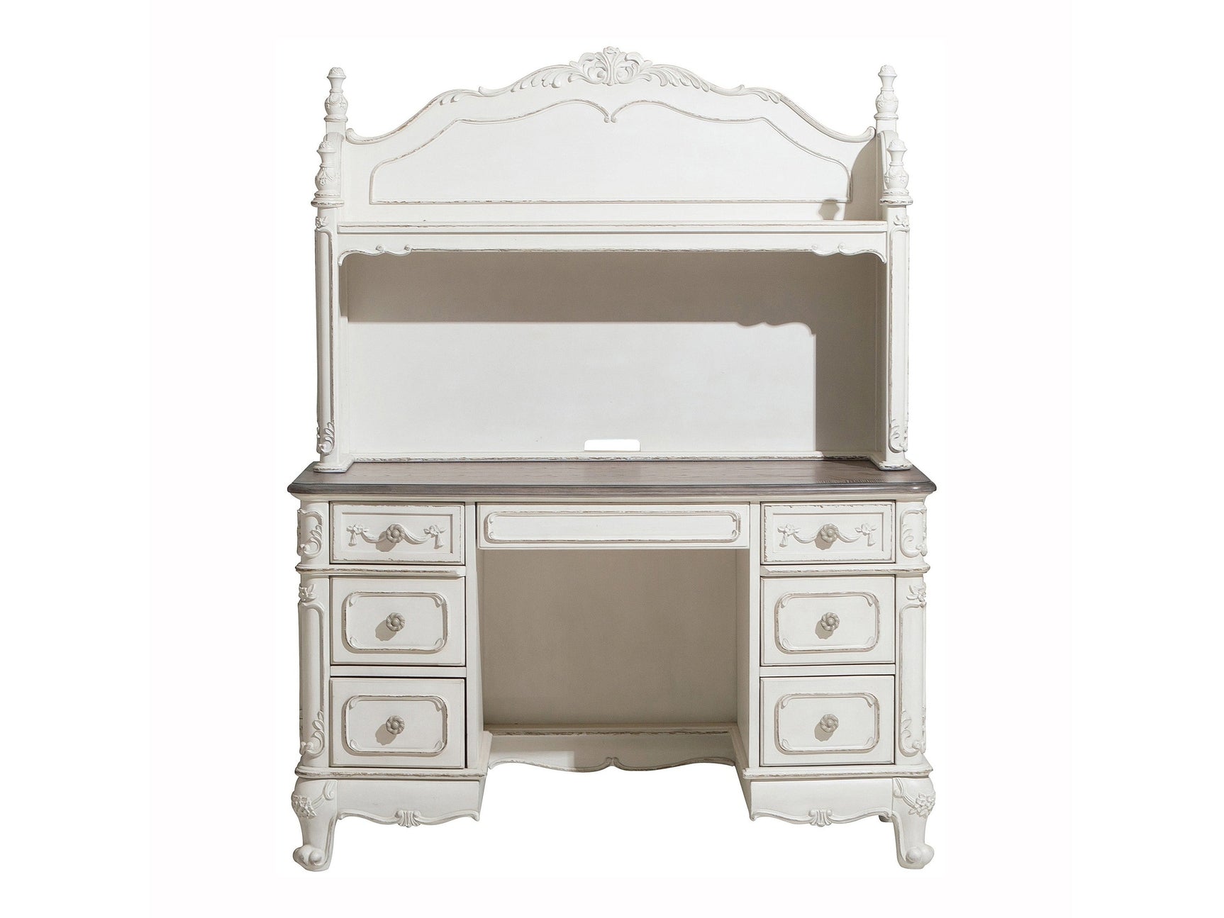 Cinderella Antique White Writing Desk with Hutch - Ornate Home