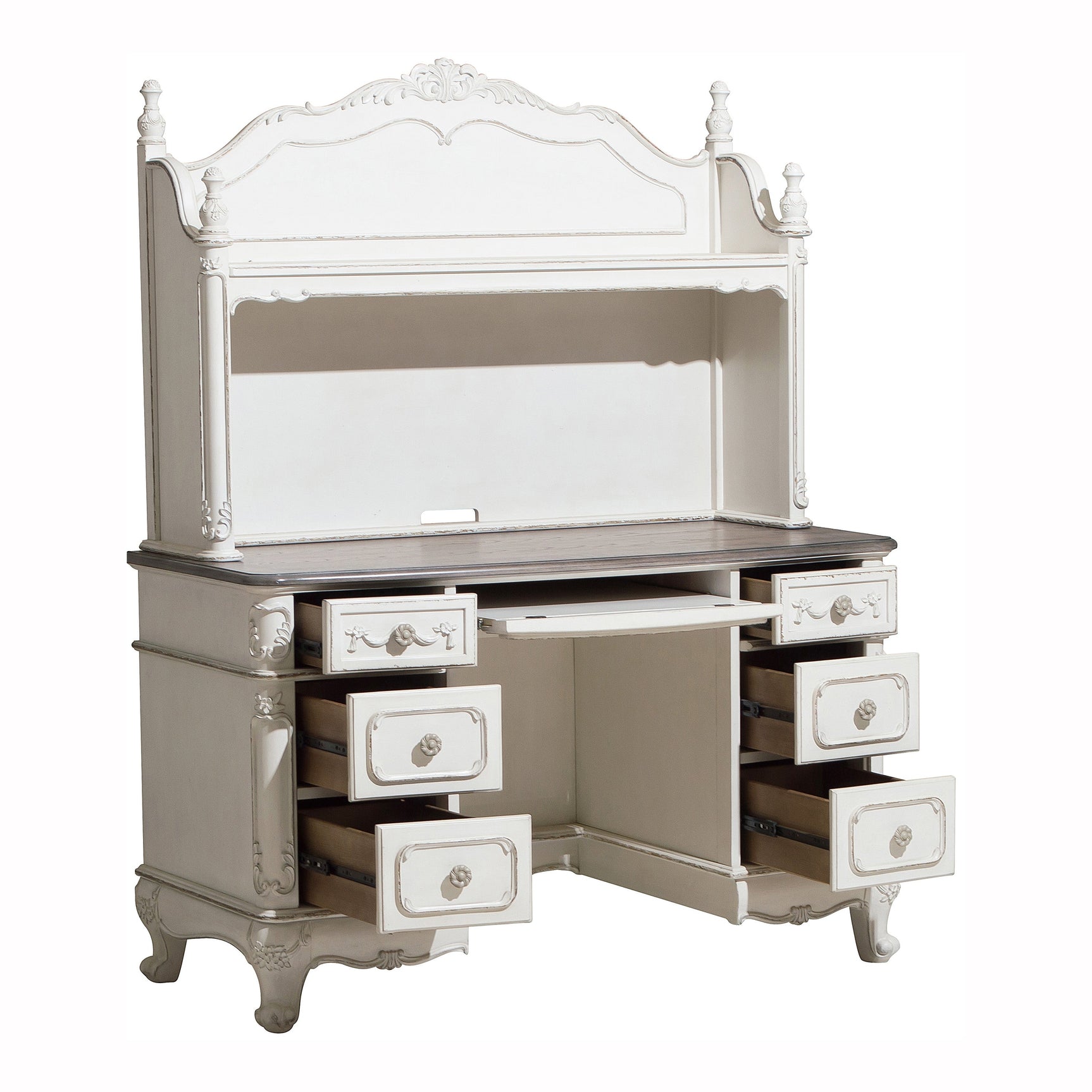 Cinderella Antique White Writing Desk with Hutch - Ornate Home