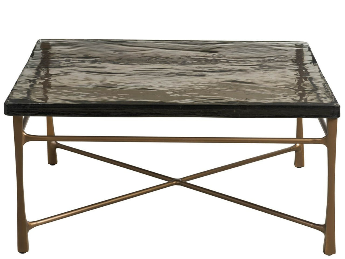 Cirrus Antique Brass/Cast Glass 36" Square Aluminum Base Cocktail Table - Ornate Home