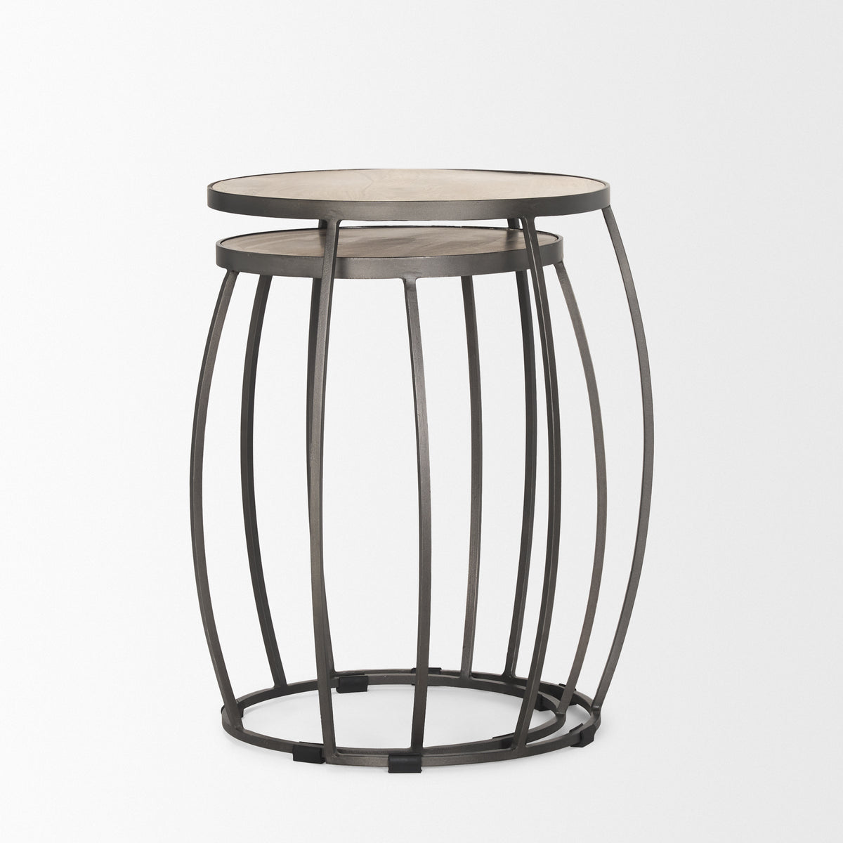 Clapp Light Brown/White/Silver Round Wood Metal Nesting Accent Tables (Set of 2) - Ornate Home