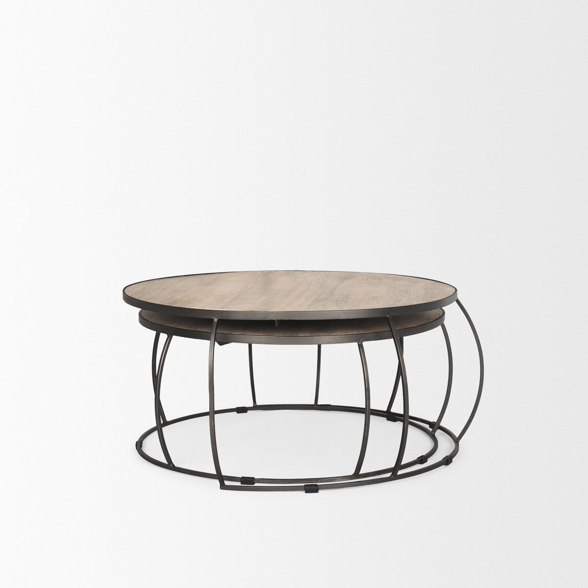 Clapp Light Brown/White/Silver Round Wood Metal Nesting Coffee Tables (Set of 2) - Ornate Home