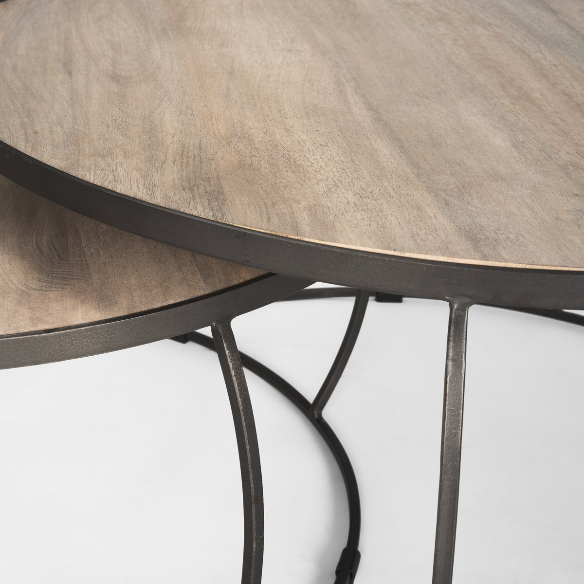 Clapp Light Brown/White/Silver Round Wood Metal Nesting Coffee Tables (Set of 2) - Ornate Home