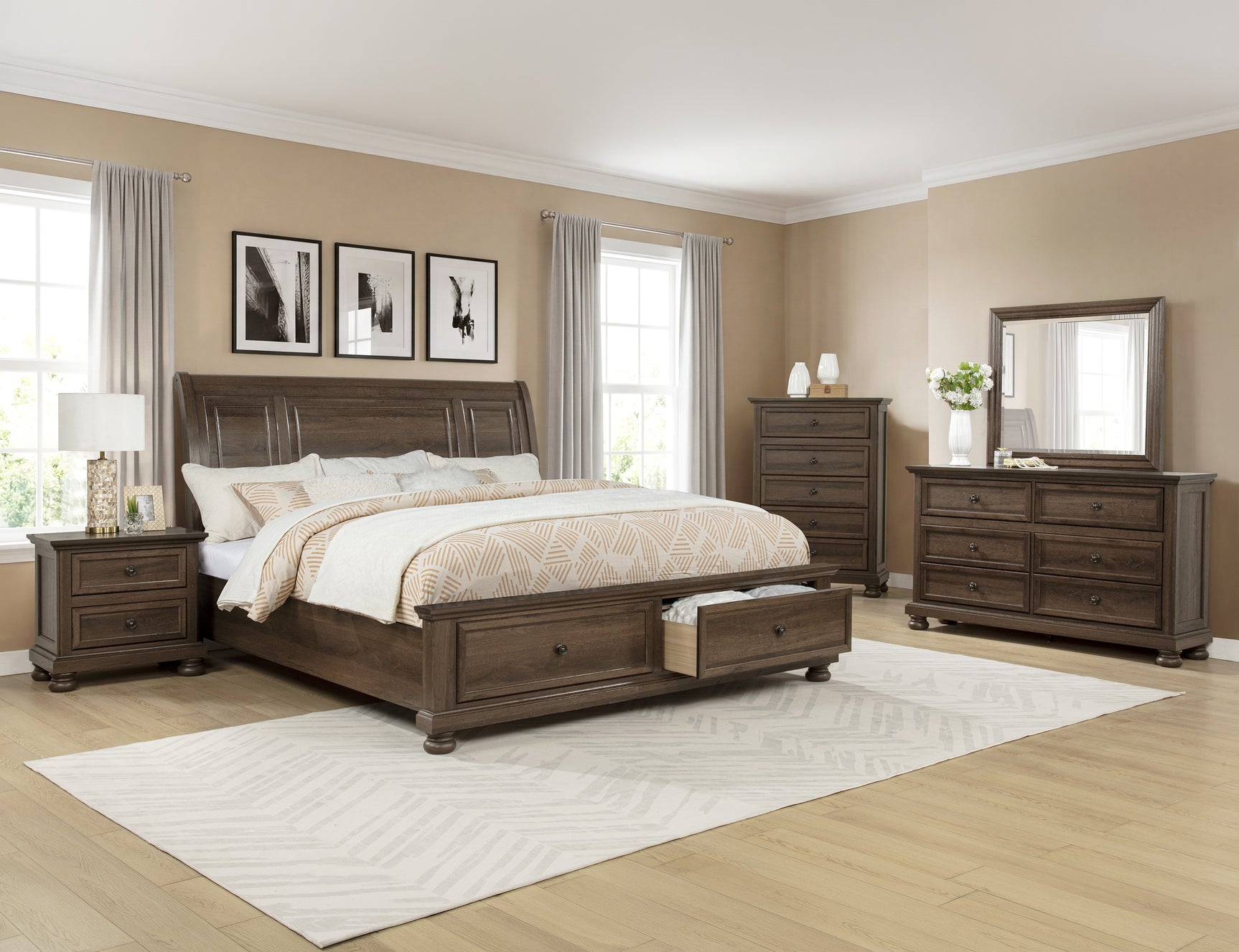 Claribelle Brown Queen Storage Sleigh Bed - Ornate Home