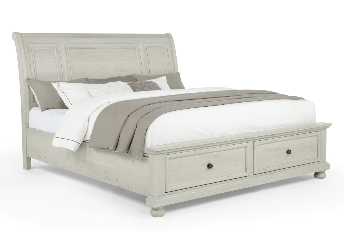 Claribelle White King Sleigh Bed with Storage Footboard - Ornate Home