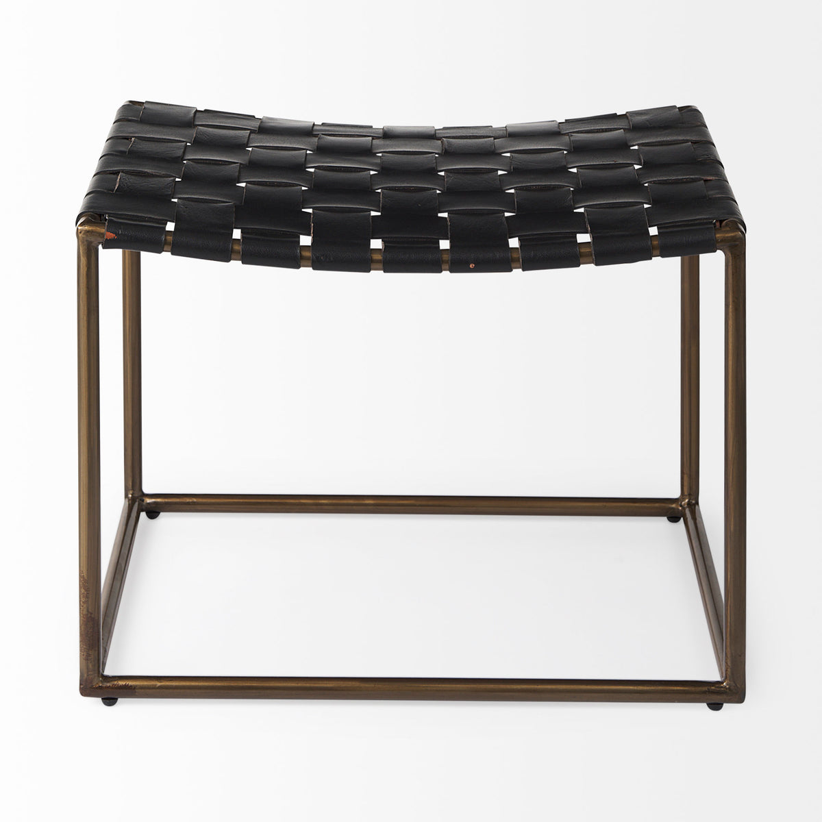 Clarissa Black/Gold Leather Woven Seat Stool - Ornate Home