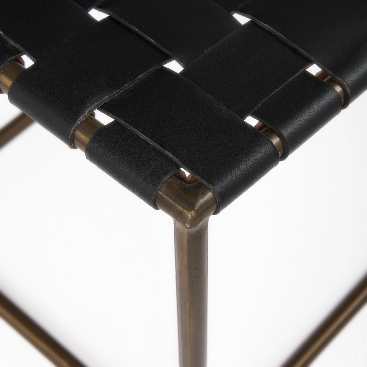 Clarissa Black/Gold Leather Woven Seat Stool - Ornate Home