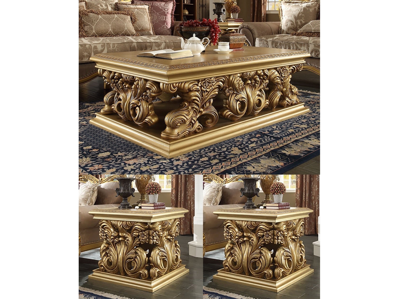 Clarissa Bright Gold 3pc Coffee Table Set / HD-8016 - Ornate Home