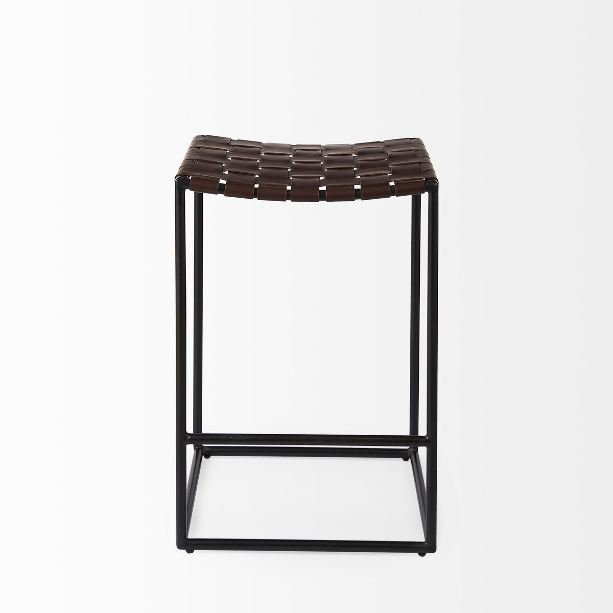 Clarissa Dark Brown/Black Woven Leather Seat Counter Stool - Ornate Home