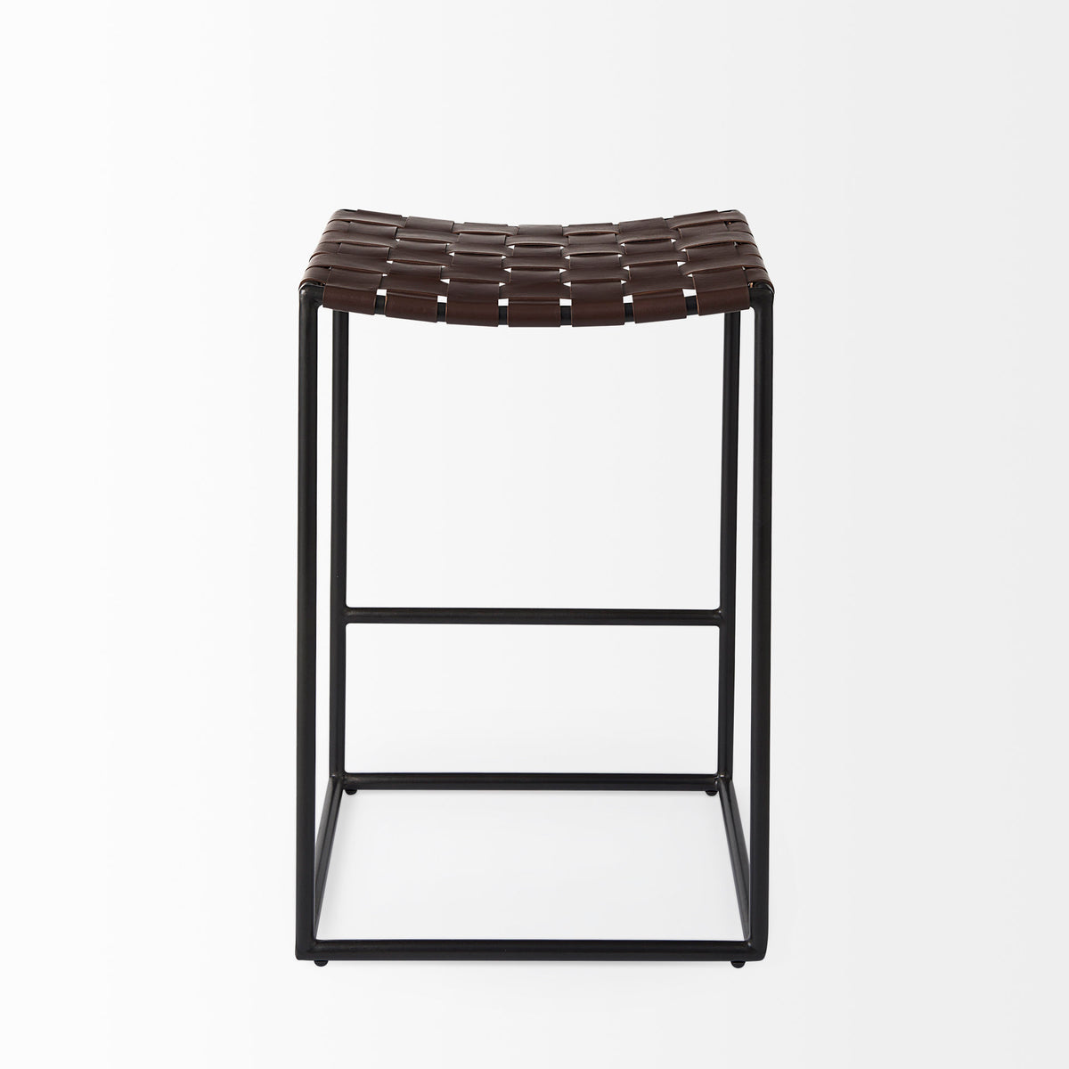 Clarissa Dark Brown/Black Woven Leather Seat Counter Stool - Ornate Home