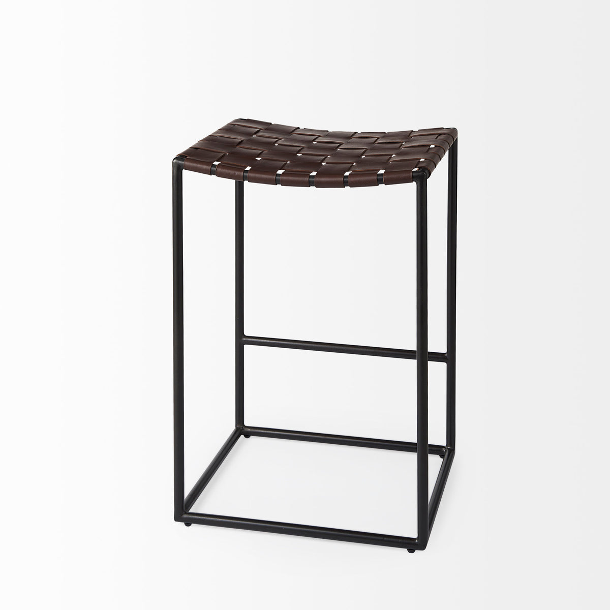 Clarissa Dark Brown/Black Woven Leather Seat Counter Stool - Ornate Home