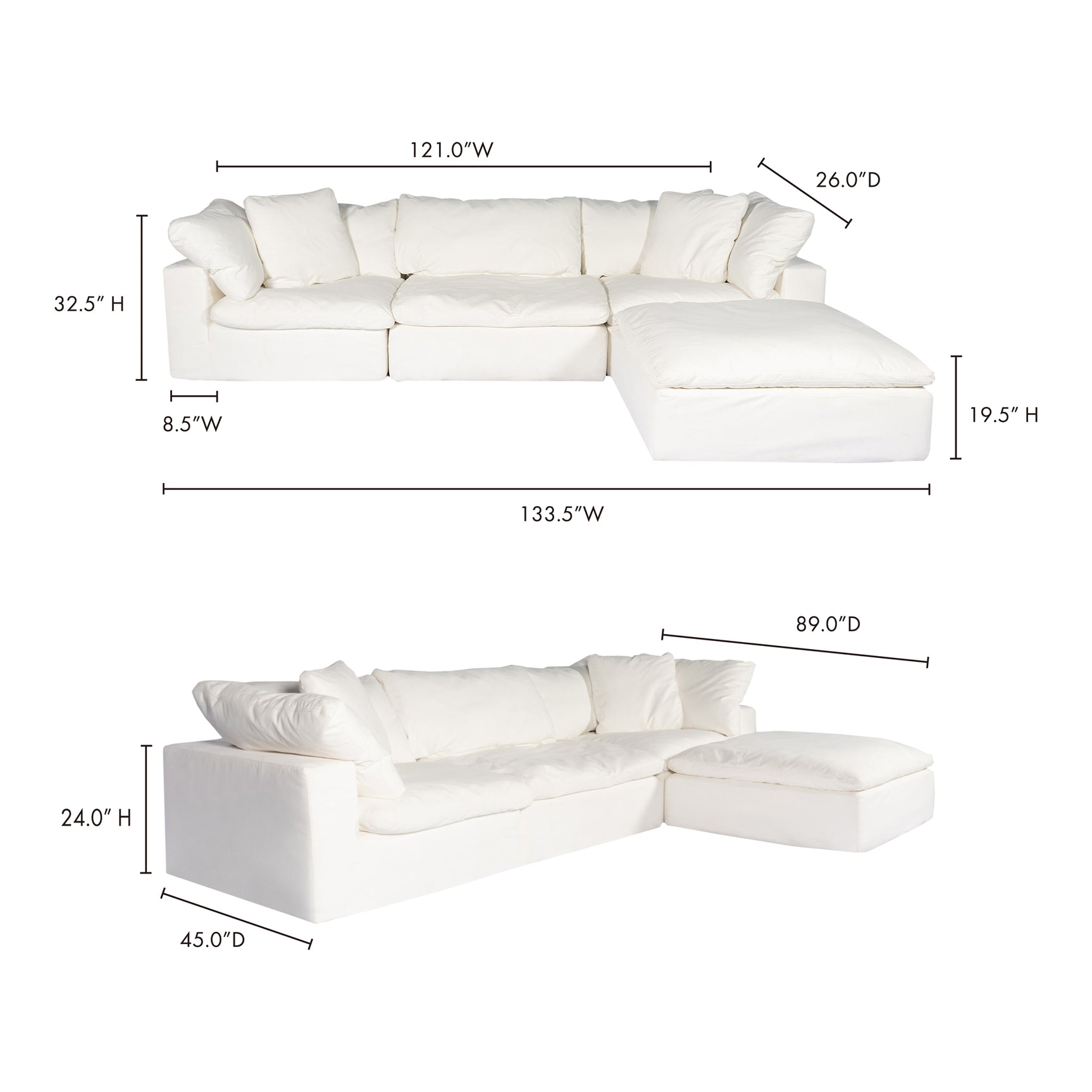 Clay Cream White Lounge Modular Sectional - Ornate Home