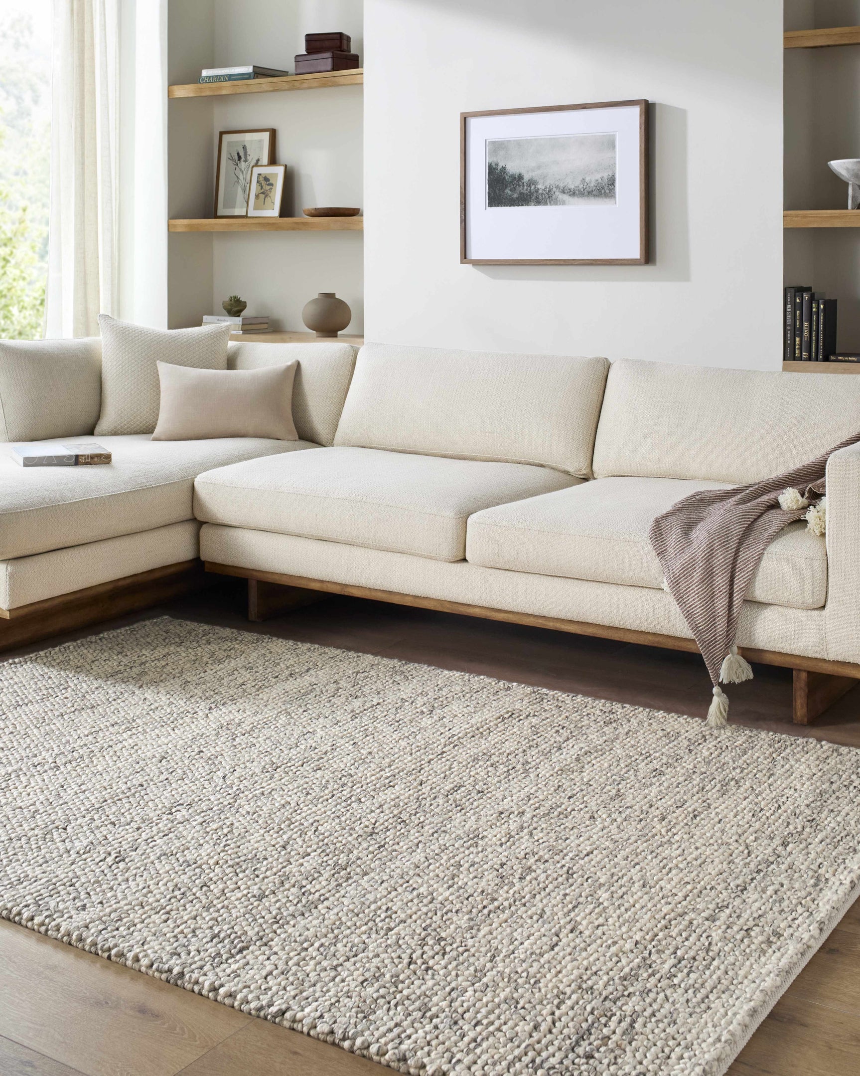 Clayne Beige & Charcoal Premium Wool Area Rug - Ornate Home