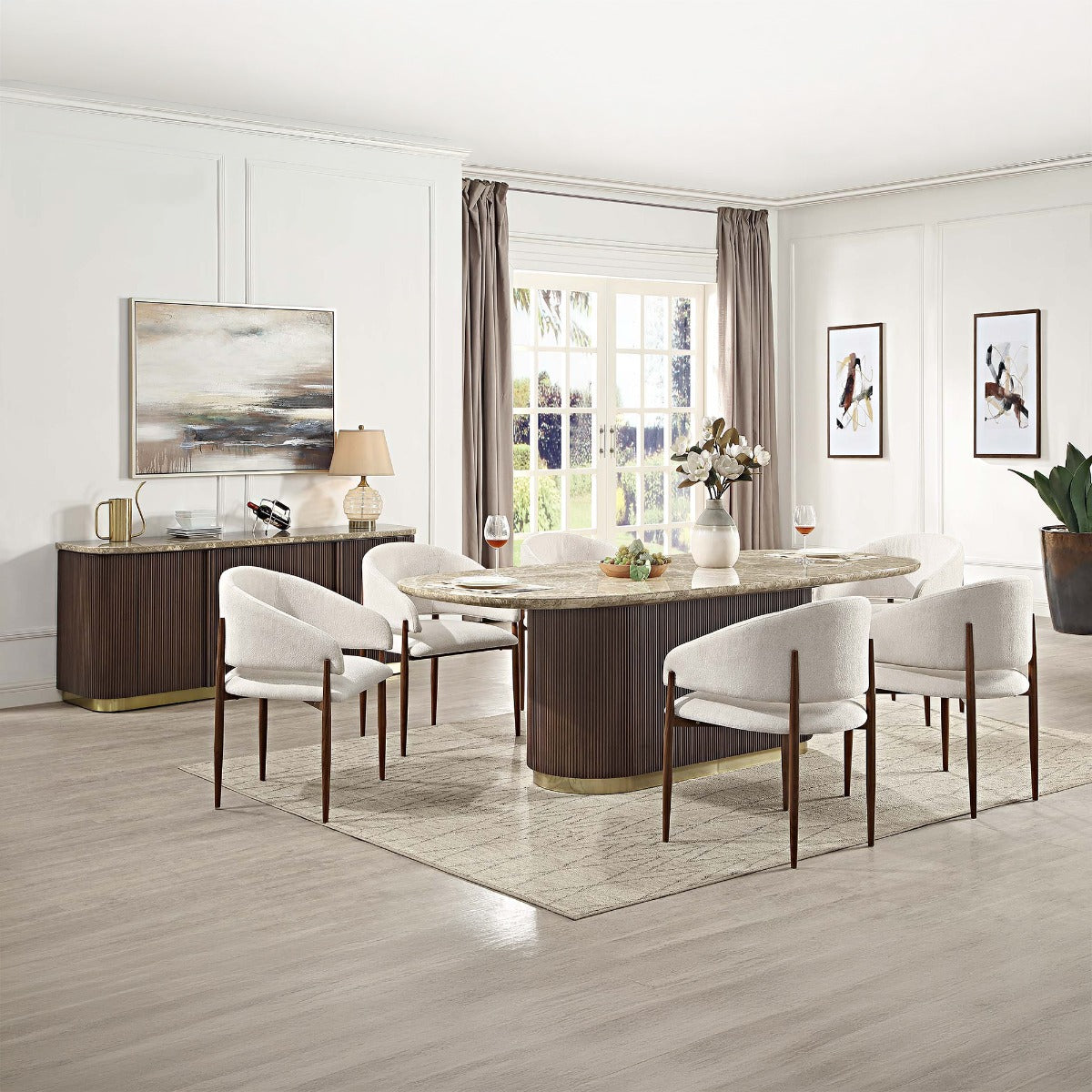 Clayten Natural/Brown Oak Dining Table w/Natural Marble Top - Ornate Home