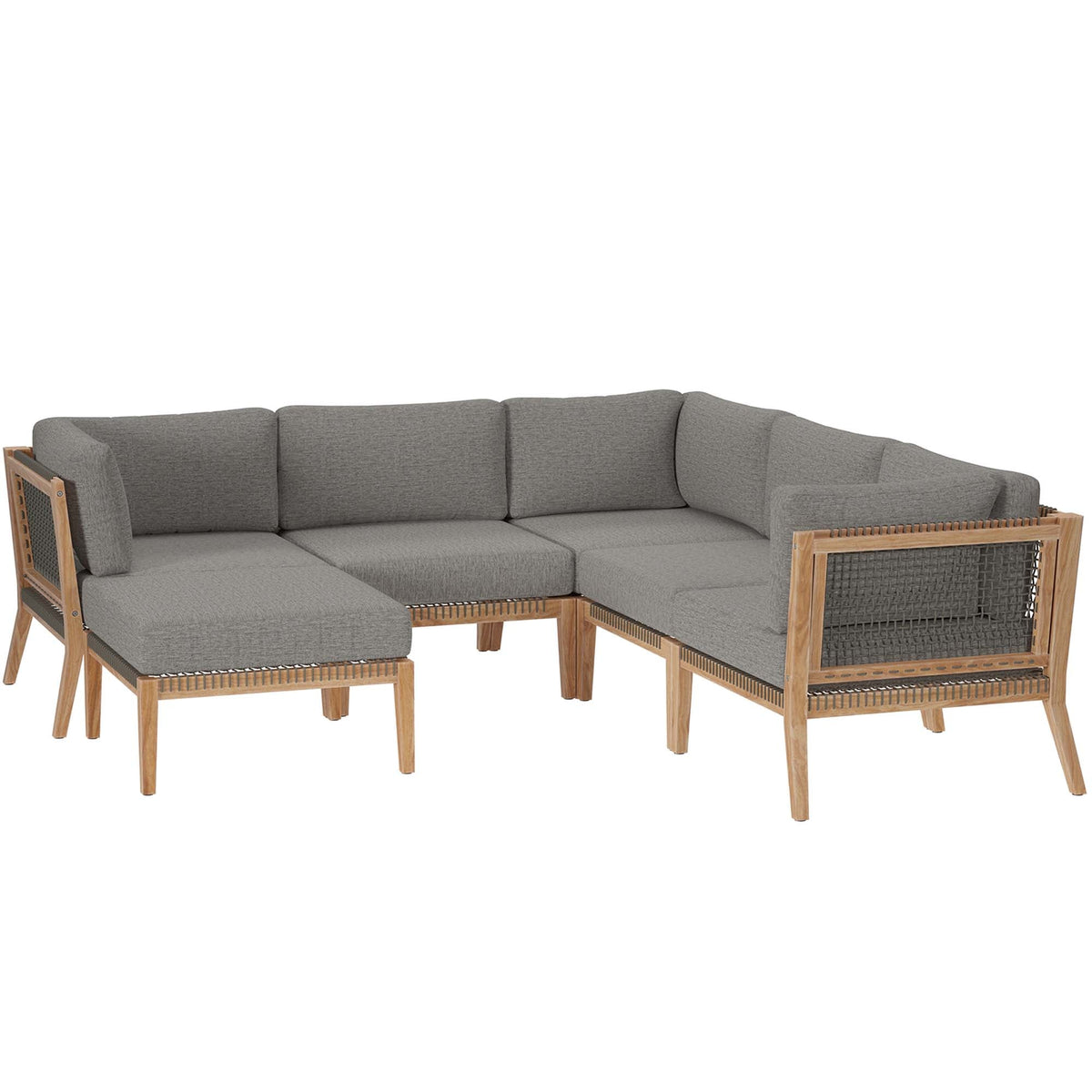 Clearwater Gray/Graphite 6-Piece Outdoor Patio Teak Wood Sectional Sofa - 87x87" - Ornate Home