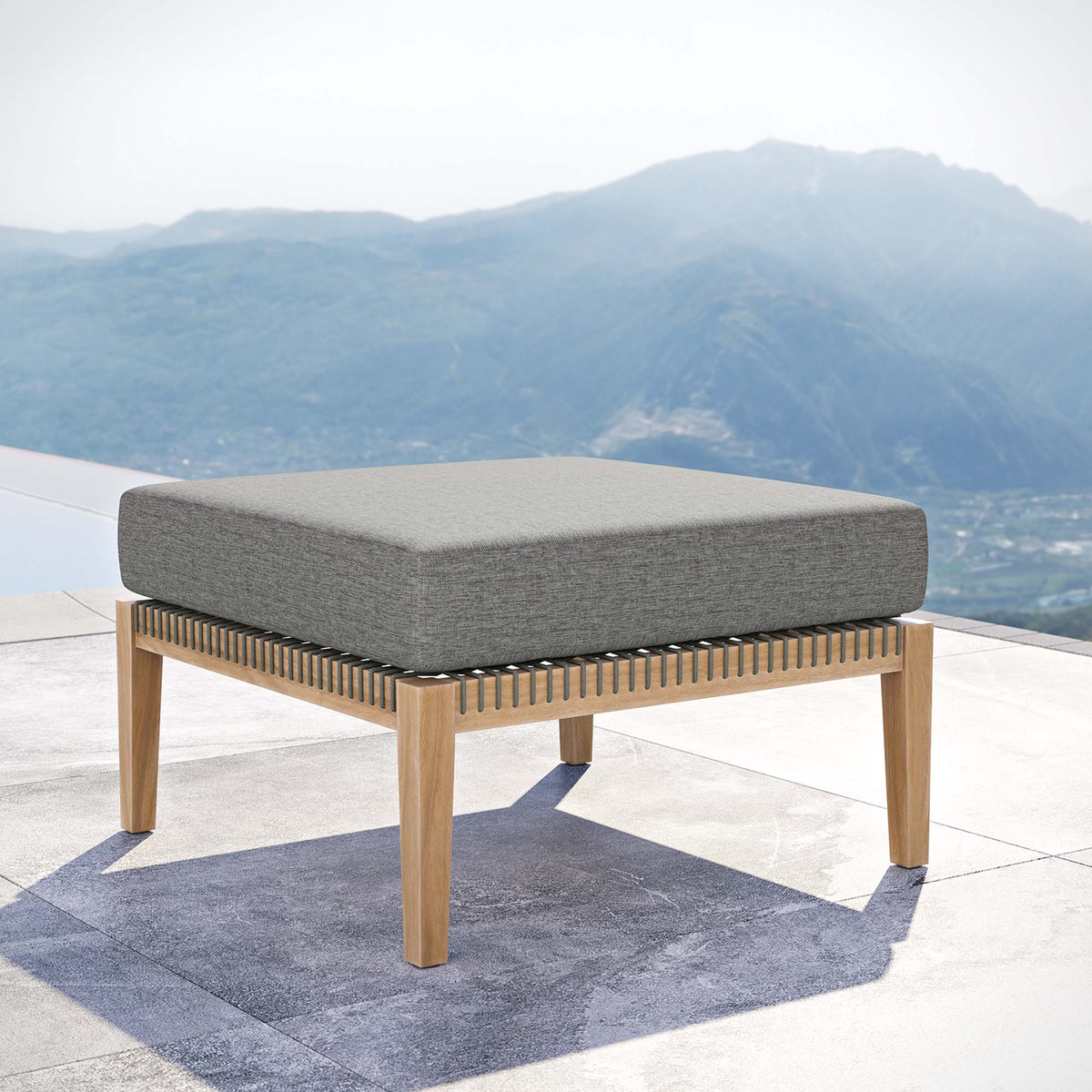 Clearwater Gray/Graphite Outdoor Patio Teak Wood Ottoman - Ornate Home