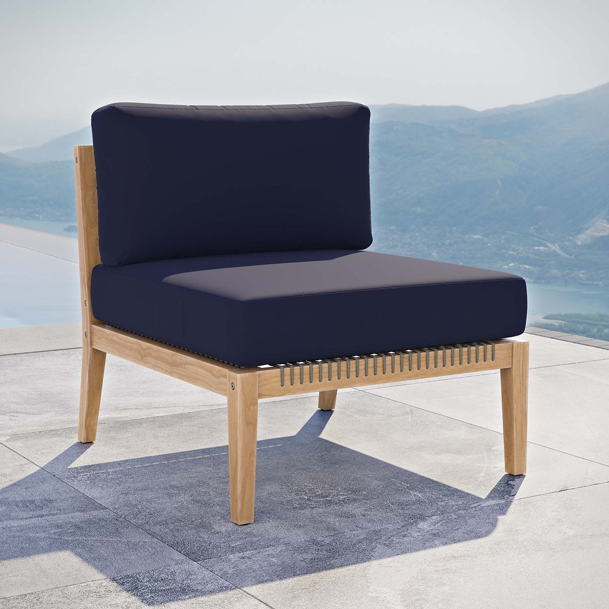 Clearwater Gray/Navy Outdoor Patio Teak Wood Armless Chair - Ornate Home