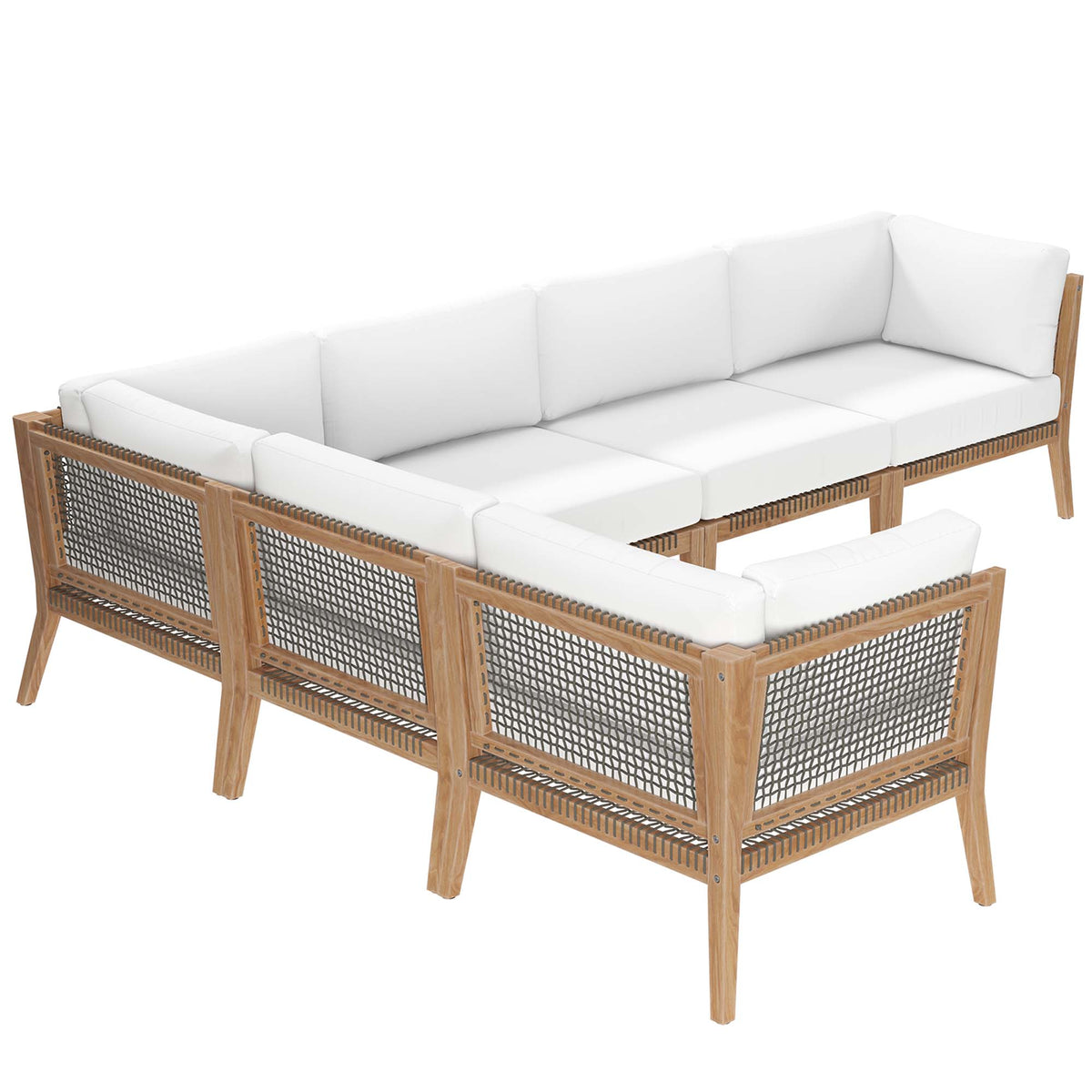 Clearwater Gray/White 6-Piece Outdoor Patio Teak Wood Sectional Sofa - 87x116" - Ornate Home