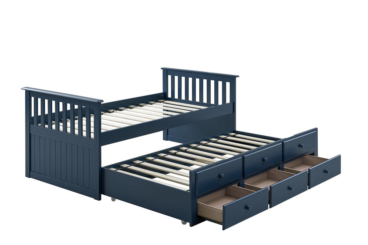 Clemens Midnight Blue Twin Captain Bed w/ Trundle - Ornate Home