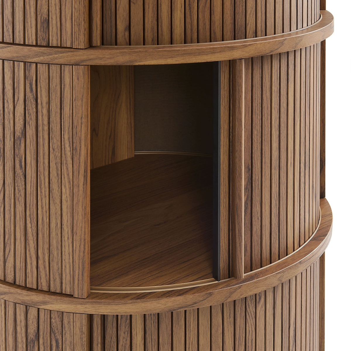 Clement Walnut Round Pedestal Stand Storage Table With Sliding Tambour Doors - Ornate Home