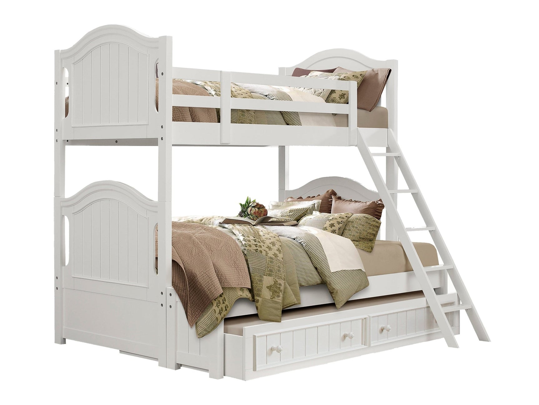 Clementine White Twin/Full Bunk Bed with Twin Trundle - Ornate Home