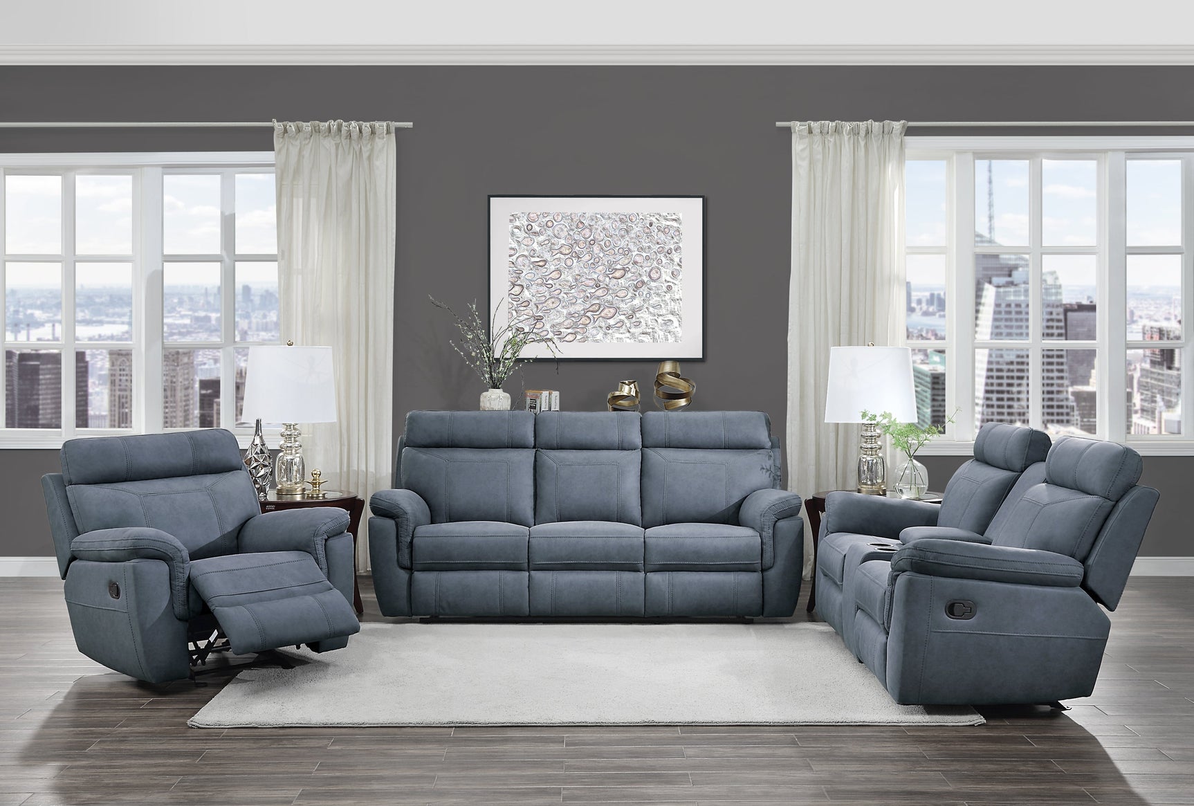 Clifton Blue Double Glider Reclining Loveseat - Ornate Home