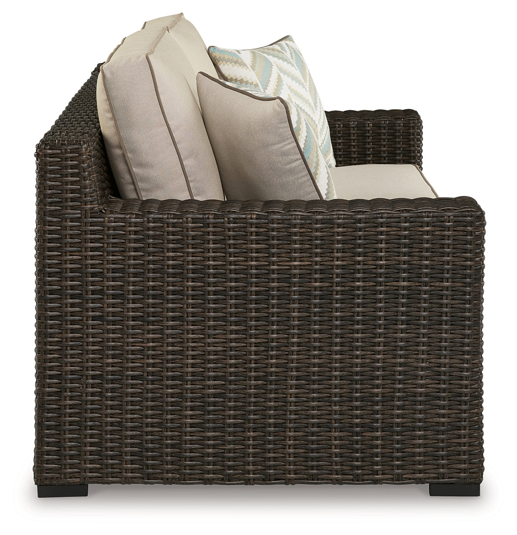 Coastline Bay Brown Outdoor Loveseat with Cushion - Ornate Home