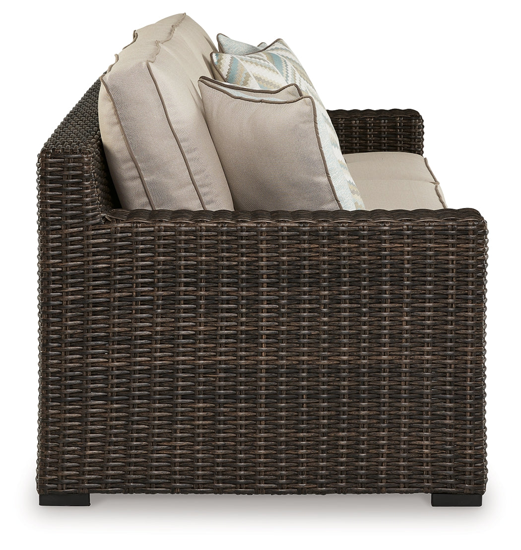 Coastline Bay Brown Outdoor Sofa with Cushion - Ornate Home