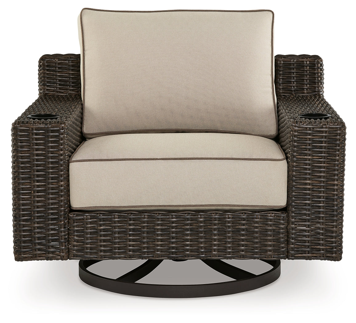 Coastline Bay Brown Outdoor Swivel Lounge with Cushion - Ornate Home
