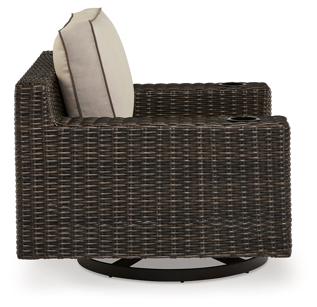 Coastline Bay Brown Outdoor Swivel Lounge with Cushion - Ornate Home