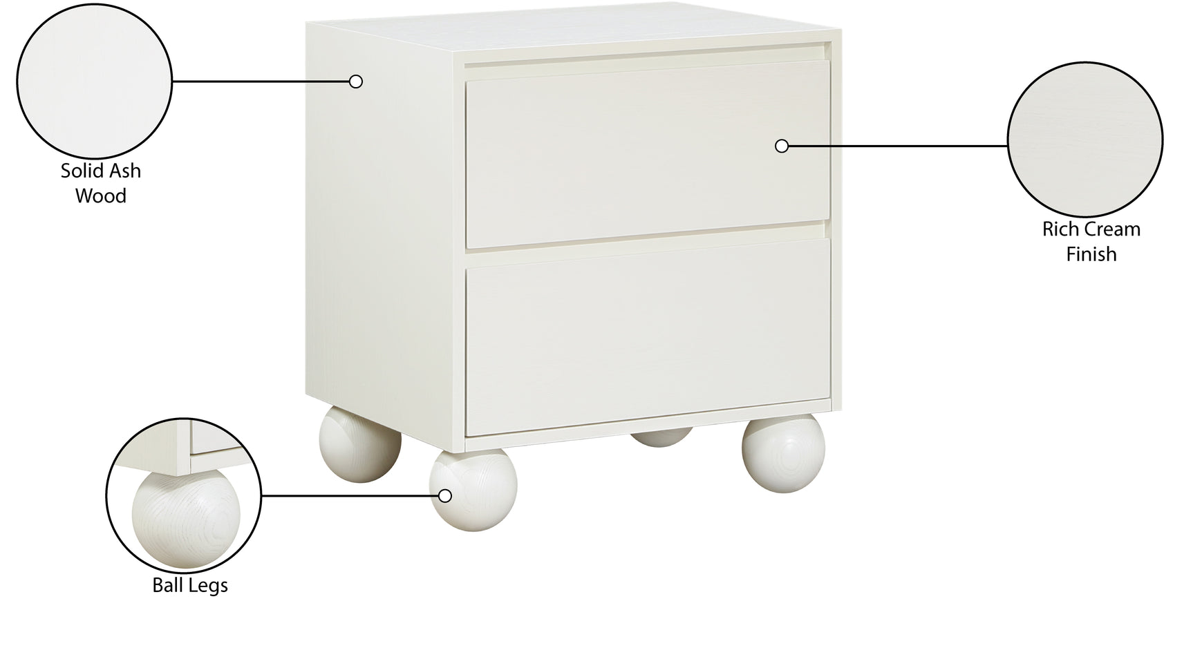 Coastline Cream Wood Nightstand - Ornate Home