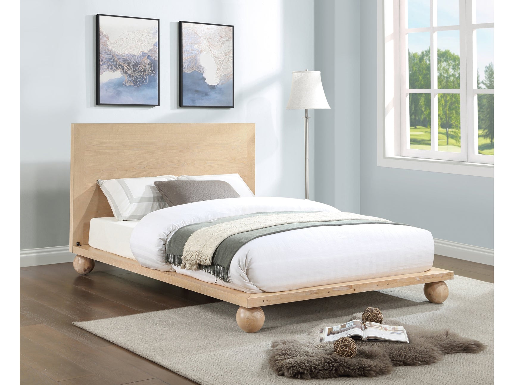 Coastline Natural Wood Queen Bed (3 Boxes) - Ornate Home