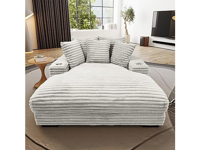 Cocoon Taupe Mega Chaise Lounge w/ Dual Cupholders & USB Ports - Ornate Home