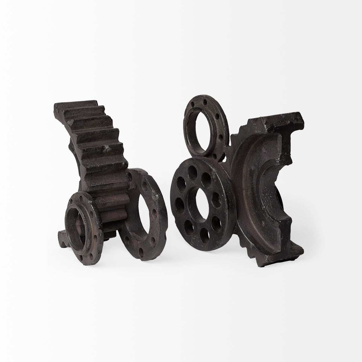 Cogsworth Brown Resin Industrial Gear Bookends (Set of 2) - Ornate Home