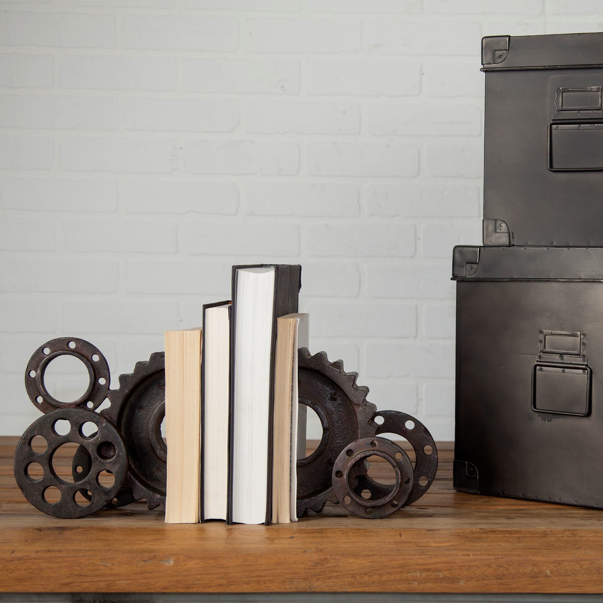 Cogsworth Brown Resin Industrial Gear Bookends (Set of 2) - Ornate Home