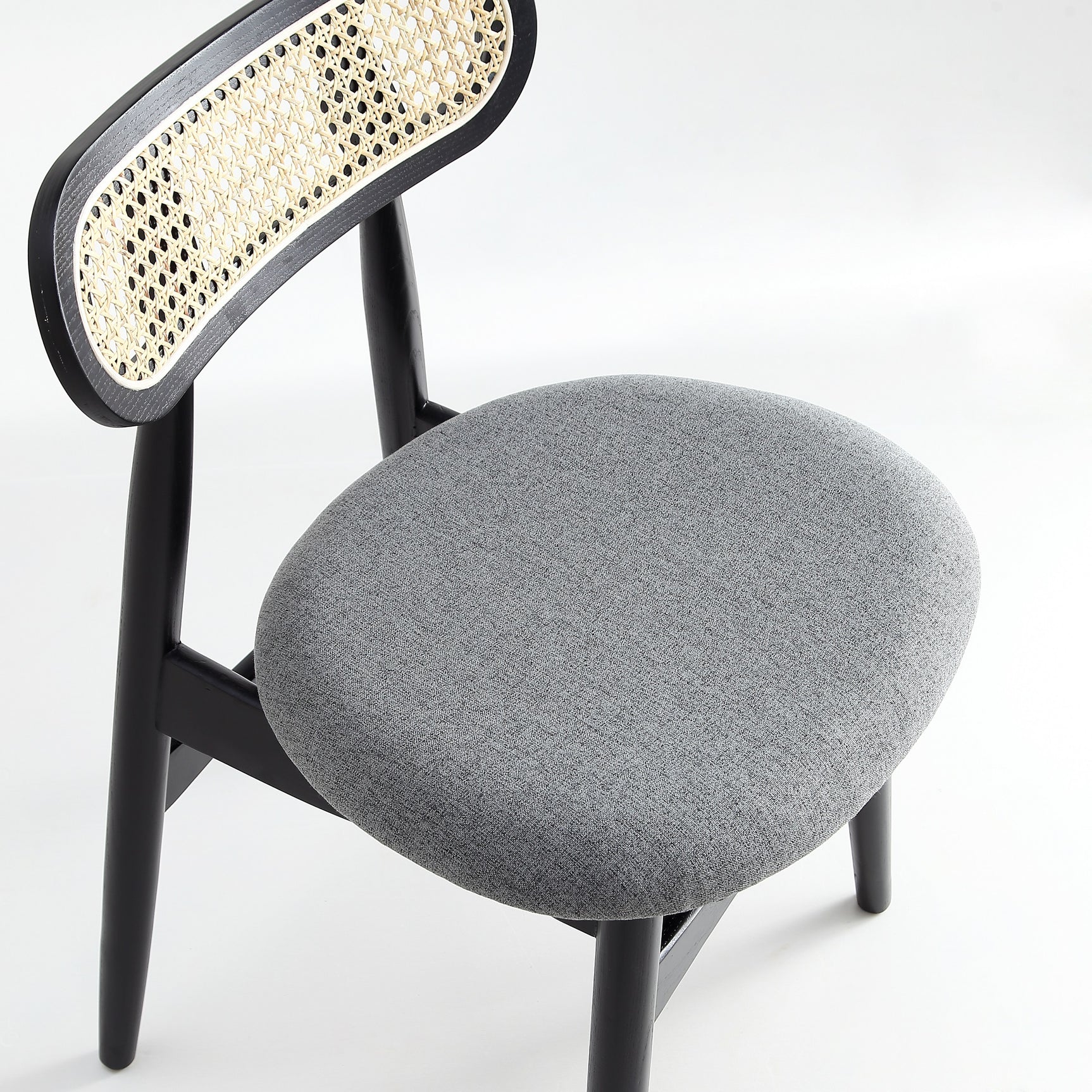 Colbert Dining Chair in Black and Cane with Grey Upholstered Seating (set of 2) - Ornate Home