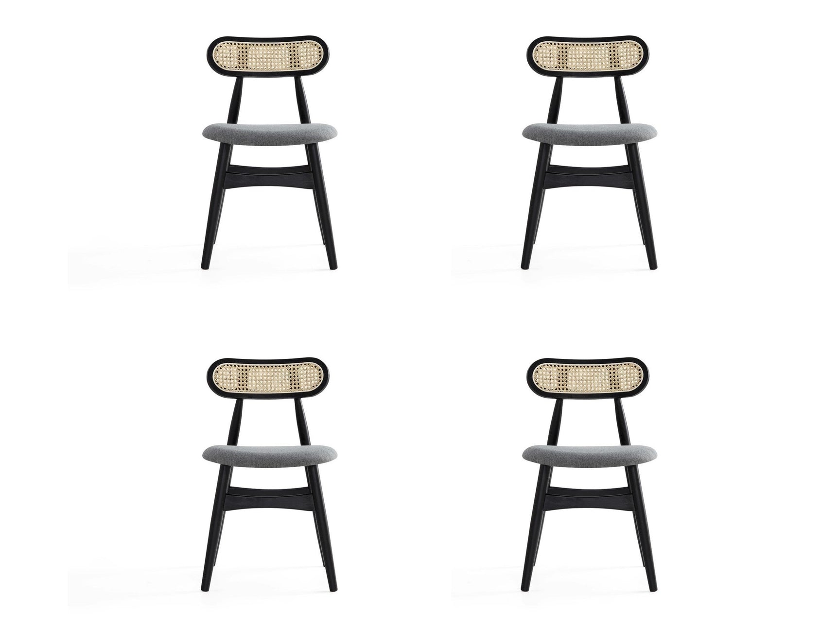 Colbert Dining Chair in Black and Cane with Grey Upholstered Seating (set of 4) - Ornate Home